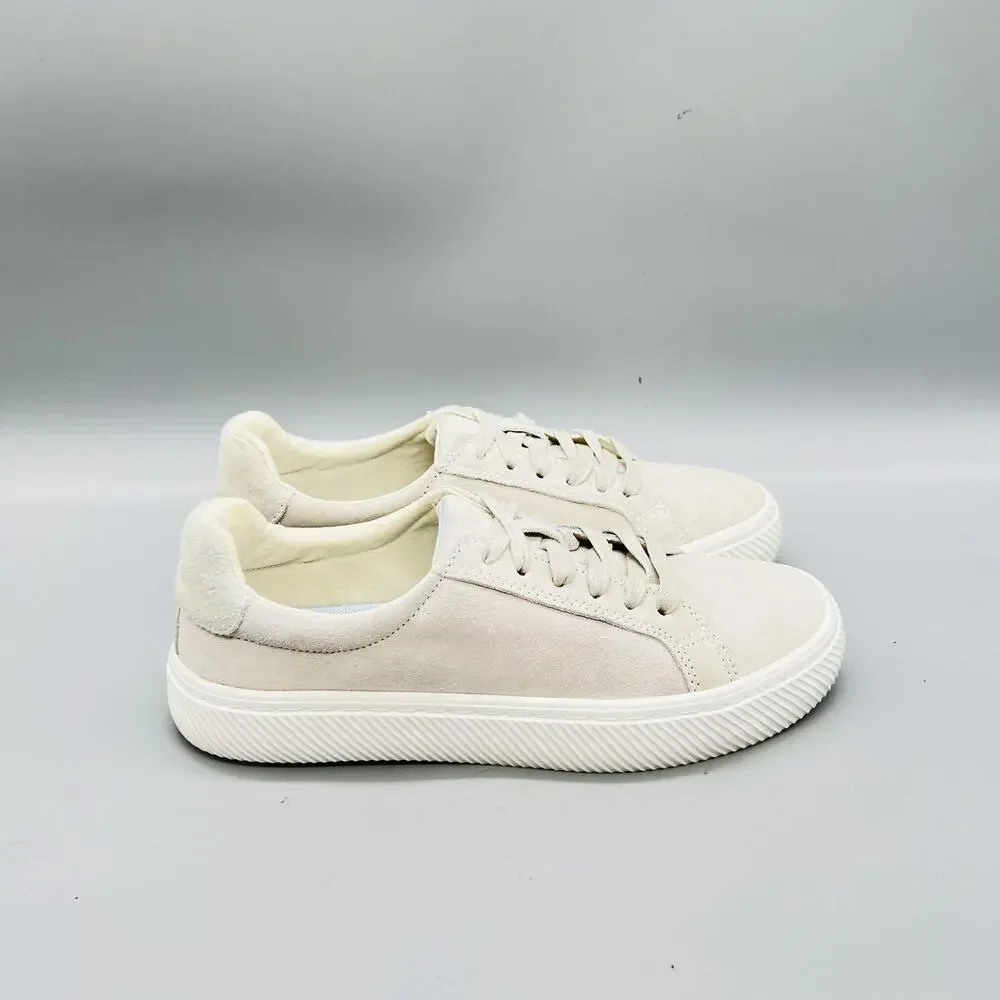 Quince Shoes Womens 7 White Suede Lace Up Low Top Walking Sneakers Comfort